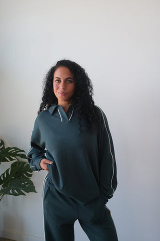 Modal Dark Green Side Stripe Crewneck