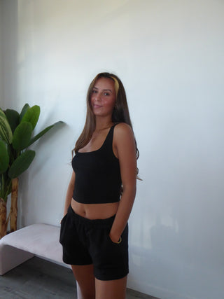 Black Cropped Ribbed Scoop Neck Tank