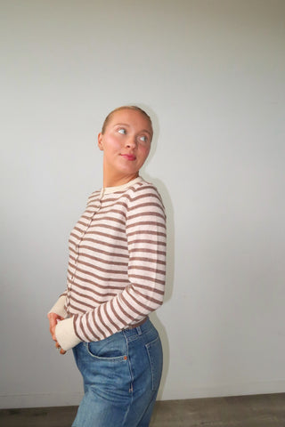Mocha Stripe Button Down Cardigan