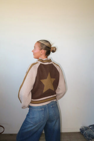 Zip Up Sweater With Star Accent