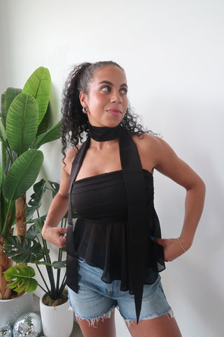 Foldover Mesh Bandeau With Scarf