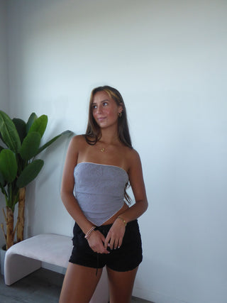 Black Gingham Strapless Tie Top