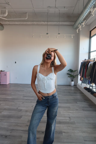 White Lace Up Back Tank Top