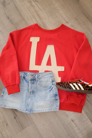 Dusty Red LA Patchwork Crewneck