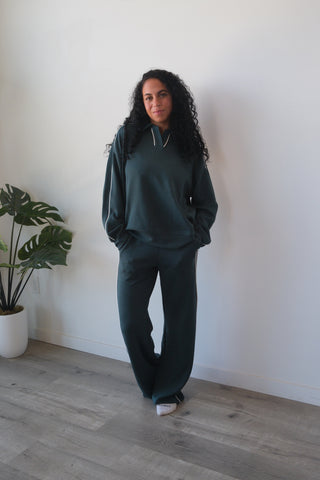 Modal Dark Green Flowy Side Stripe Track Pants
