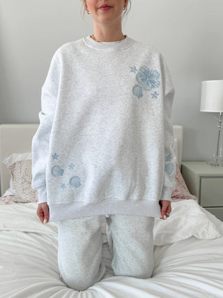 Pearl Grey Tropical Embroider Crewneck