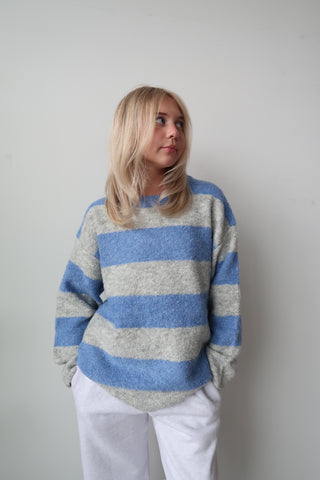 Blue/Grey Striped Textured Sweater