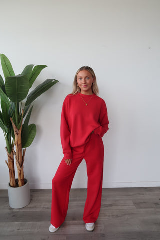 Modal Red Flowy Side Stripe Track Pants