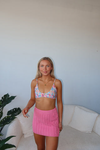 Knit Pink Skirt With Flower Detail