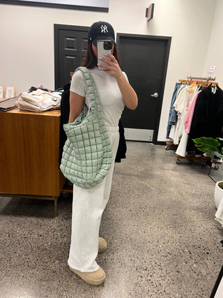 Sea foam Large Puffer Tote Bag