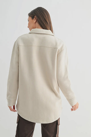 Snap On Shacket With Pockets - Beige