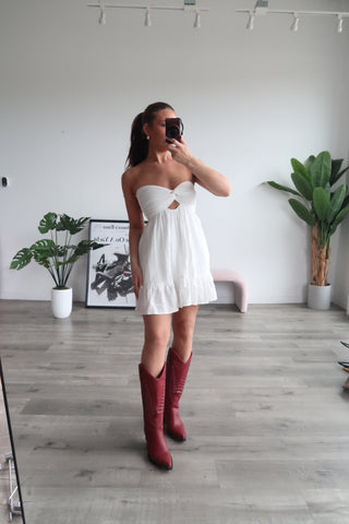 White Strapless Dress With Open Back
