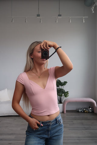 Pink Slim Fit V-Neck Top
