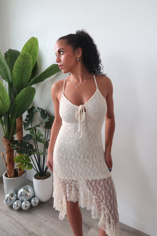 Lace Asymmetrical Midi Dress