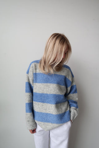 Blue/Grey Striped Textured Sweater