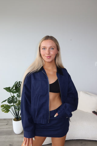 Navy Lightweight Jacket With Black Collar