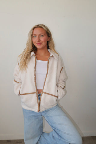 Sherpa Jacket With Suede Trim