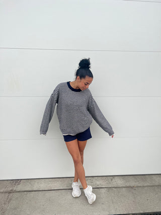 Cream & Navy Striped Sweater