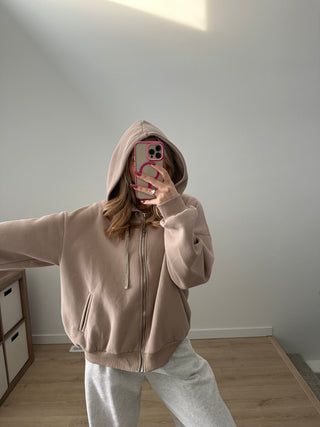 Taupe Staple Oversized Zip-Up Hoodie