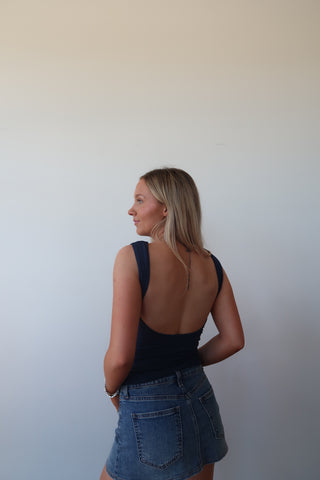 Navy Open Back Tank Top