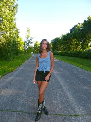 Lace Up Denim Corset Top