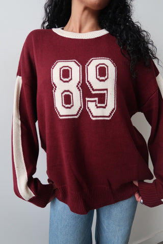 Burgundy Round Neck “89” Jersey Sweater