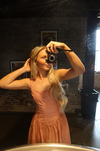 Dusty Coral Corset Drop Waist Open Back Dress