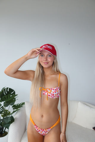 Red And Orange Floral Front Tie Bikini Top