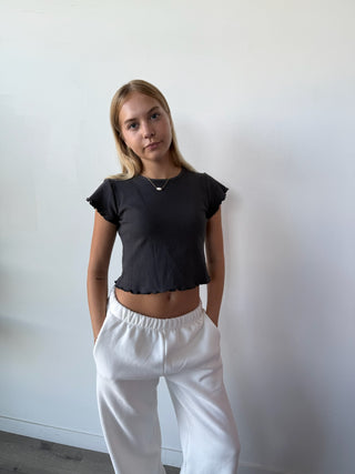 Charcoal Mini Waffle Short Sleeve Top
