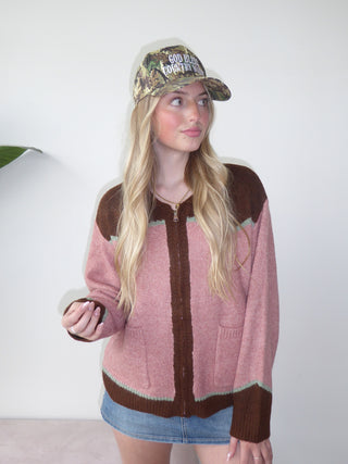 Pink & Brown Cowboy Riding Horse Zip Up