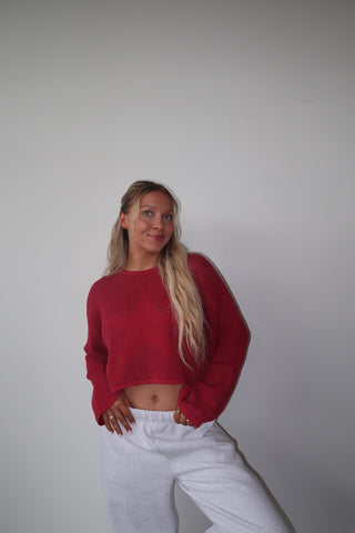 Cropped Red Star Mesh Long Sleeve
