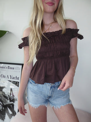 Ruched Off The Shoulder Top With Bow