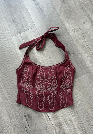 Dark Red Western Halter Top