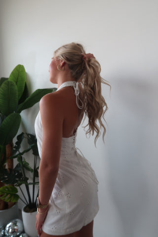 White Halter Neck Mini Dress