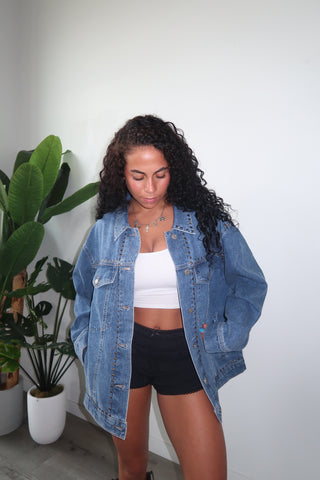 Daze Beau Vintage Blue Denim Jacket With Studs
