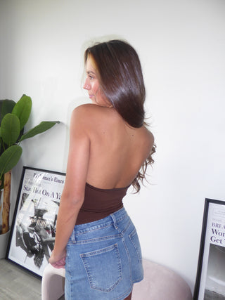Brown Low Back Halter Top