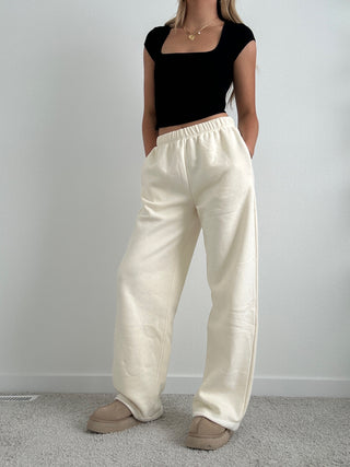 Long Ecru Staple Wide Leg Sweatpants
