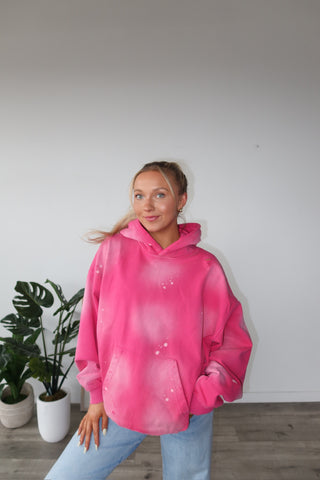 Pink Distressed Paint-Splatter Hoodie