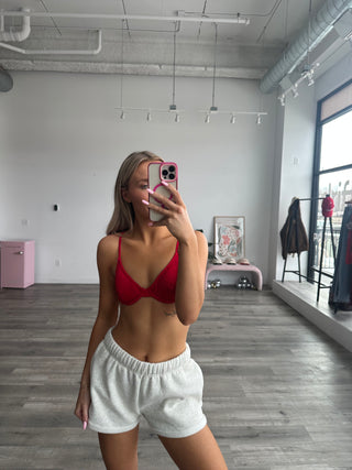 Heather White Staple Mid Rise Shorts