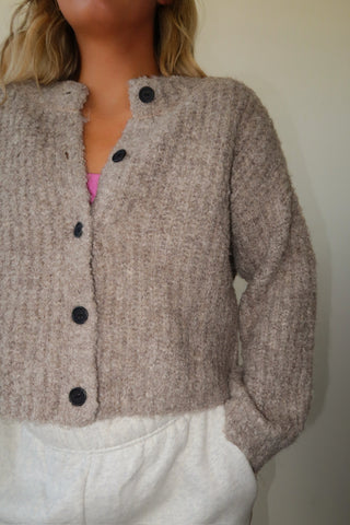 Taupe Textured Button Down Cropped Sweater