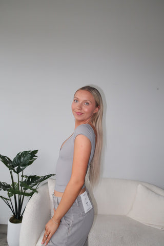 Grey Slim Fit V-Neck Top