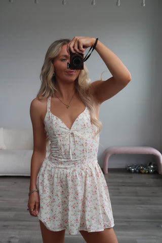 Cream Dress With Pink Floral Detail