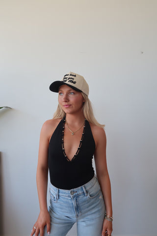 Beaded Deep V-Neck Halter Bodysuit
