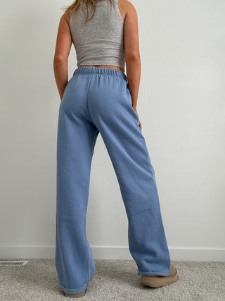 Long Stone Blue Staple Wide Leg Sweatpants