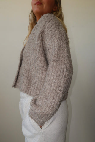 Taupe Textured Button Down Cropped Sweater