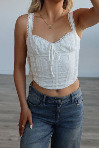 White Lace Up Back Tank Top
