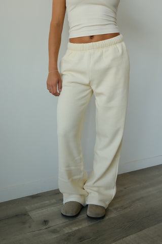 Long Ecru Staple Wide Leg Sweatpants