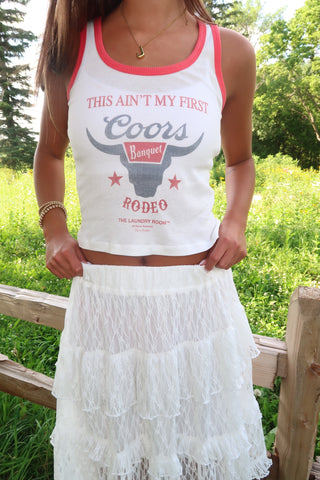 Red & White “Ain’t My First Coors Rodeo” Ribbed Tank