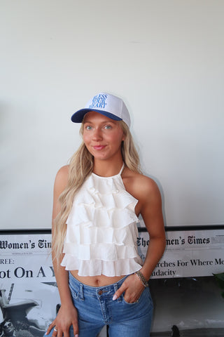 Ruffled Halter Top With Open Back Ties