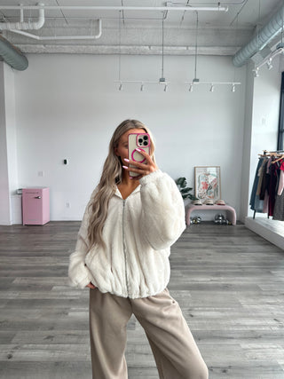 Fuzzy Hooded Zip-Up